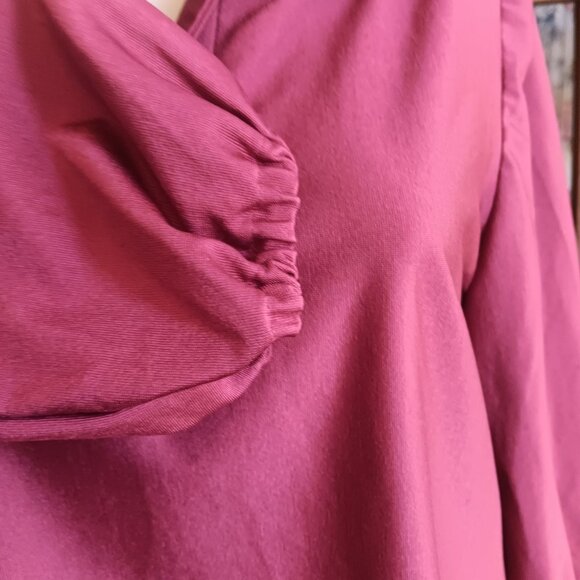 Vintage 1970s Handmade Red Top Womens Medium Big Collar Stretch Polyester USA - Picture 4 of 5